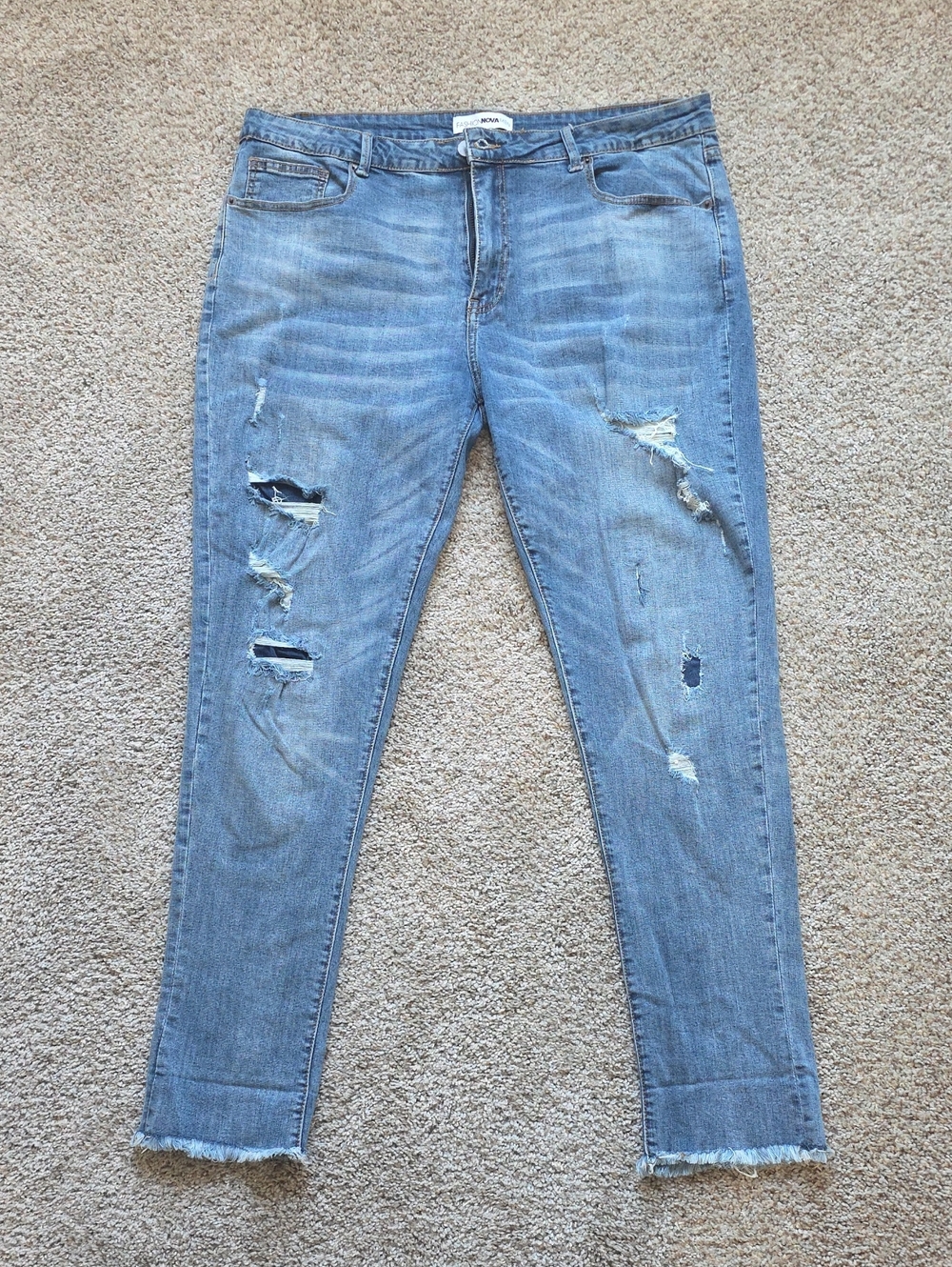 Fashion Nova Men Distressed Light Blue Slim Jeans